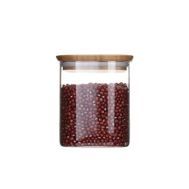 Airtight Glass Storage Canister With Bamboo Lid Set Of 4, Clear Food Storage Container Kitchen Pantry Storage Jar For Flour Cereal Sugar Tea Coffee Beans Snacks, Square