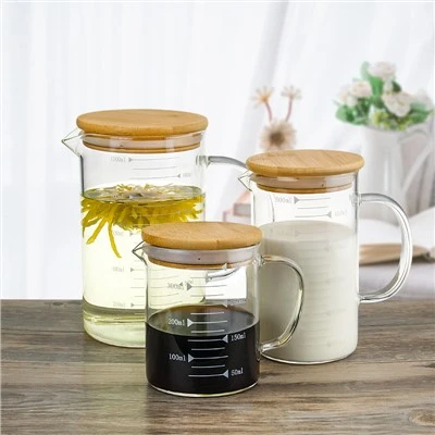 Bambu Kapaklı Cam Ölçüm Kavanozu Cam Ölçüm Kabı